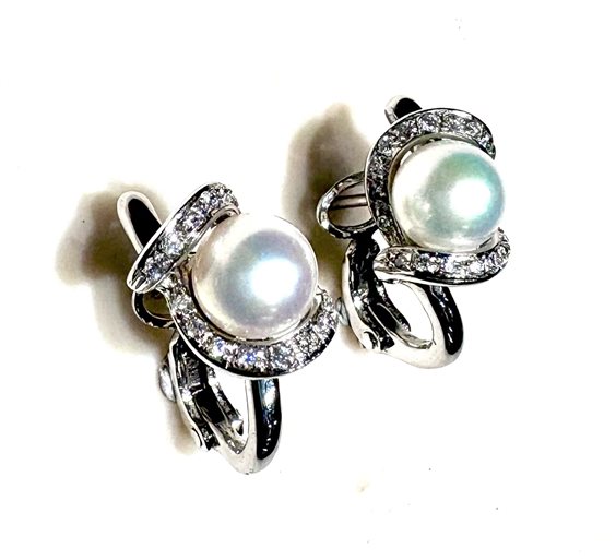 Ohrringe Sommer Dame Collezione Perle in Weißgold Perla PERLE MM 7/7,5 DIA CT 0.29 - PERLE MM 7/7,5 DIA CT 0.29